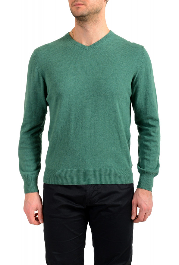 Pierre Balmain Men's Green Wool Cashmere V-Neck Pullover Sweater