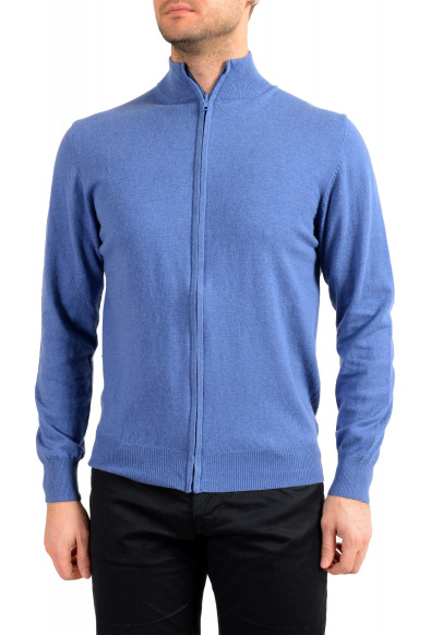 Pierre Balmain Men's Blue Wool Cashmere Full Zip Pullover Sweater
