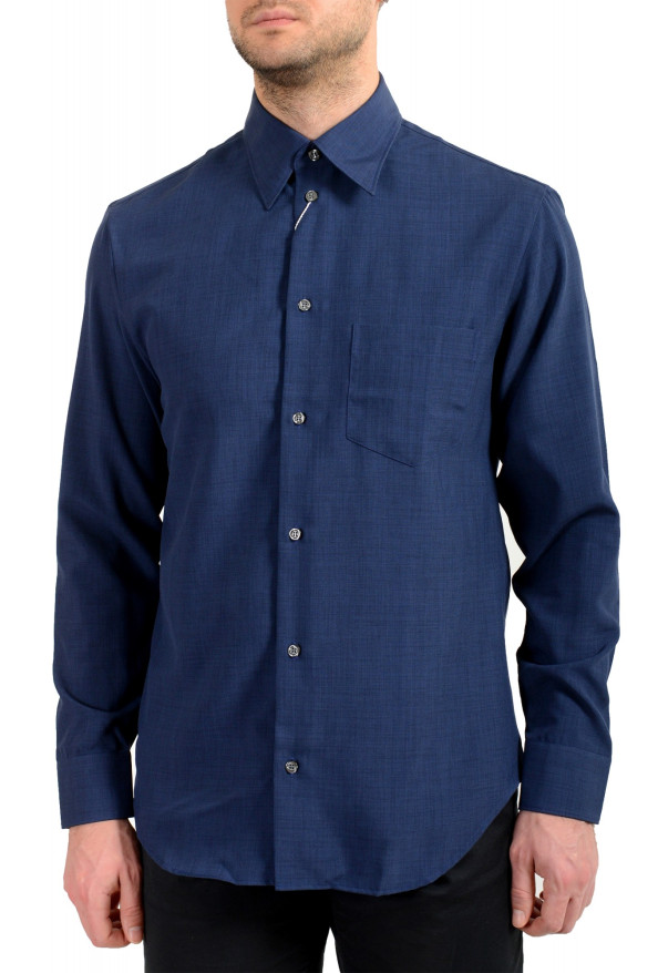 Armani Collezioni Men's Navy Blue Button Front Long Sleeve Shirt