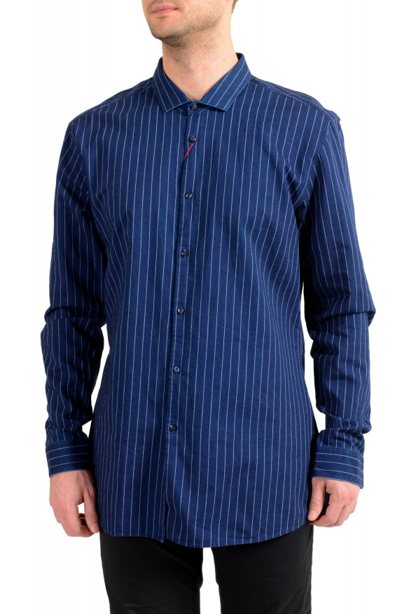 Hugo Boss Men's "Erondo" Extra Slim Fit Blue Striped Dress Shirt 
