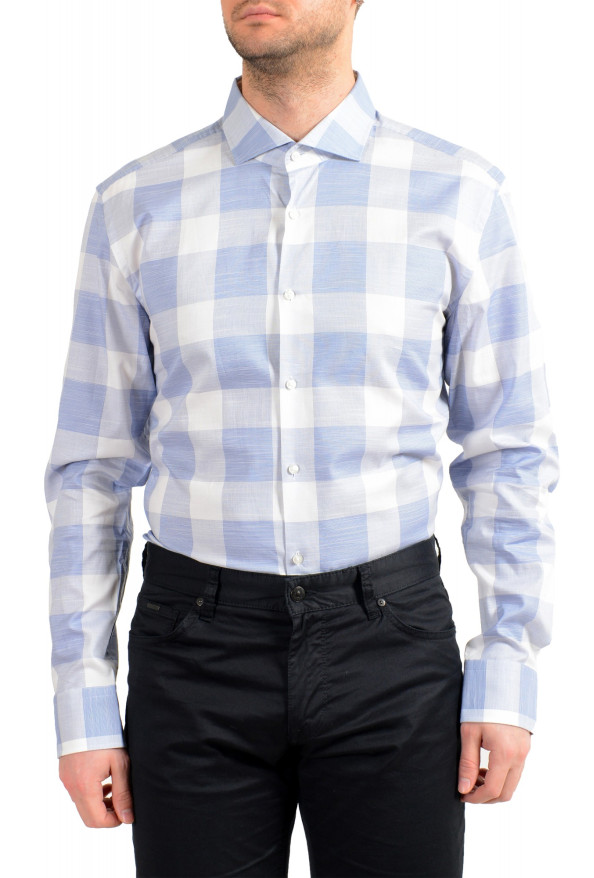 Hugo Boss Men's "Jason" Blue Slim Fit Plaid Long Sleeve Shirt: Picture 4