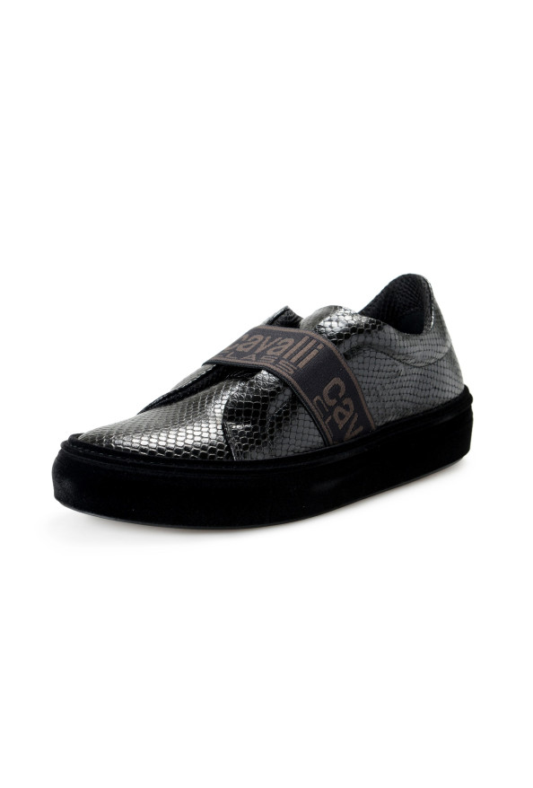 Cavalli Class Men's Black Python Print Leather Slip On Fashion Sneakers Shoes