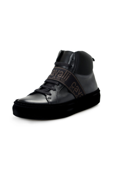 Cavalli Class Men's Black Logo Print Leather High Top Fashion Sneakers Shoes