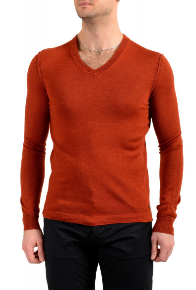 Hugo Boss Men's "Albano" Brown Wool V-Neck Pullover Sweater