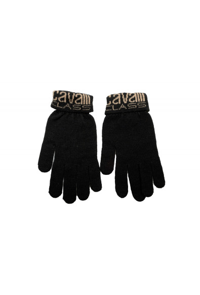Cavalli Class Unisex 100% Wool Black Logo Print Knitted Gloves