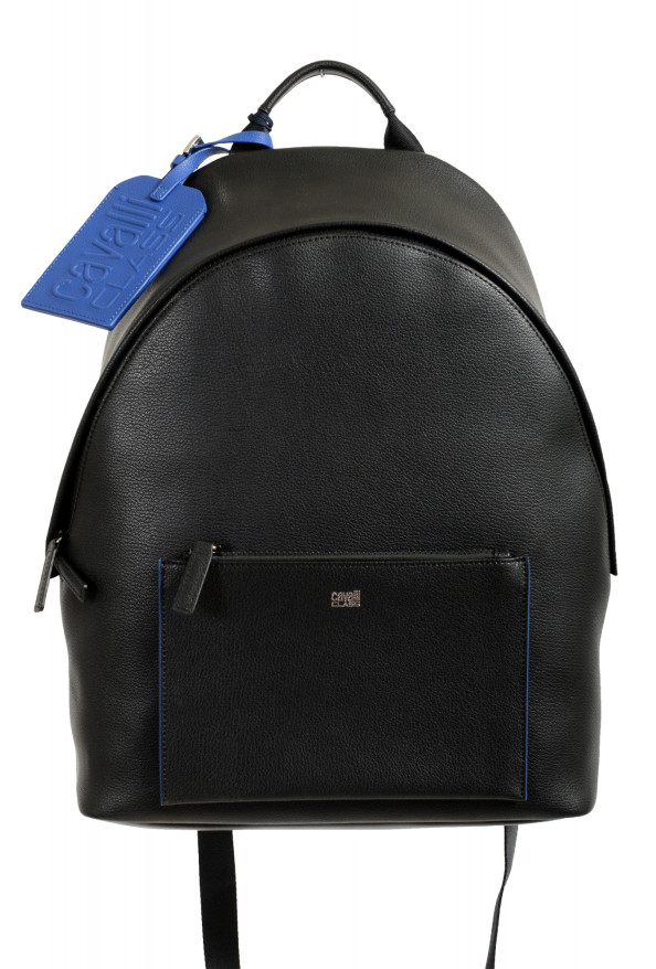 Cavalli Class Unisex Black Leather Backpack Bag