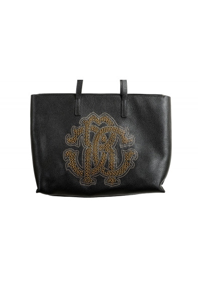Roberto Cavalli Women's Metal Studs Logo Print Leather Tote Handbag Shoulder Bag: Picture 2
