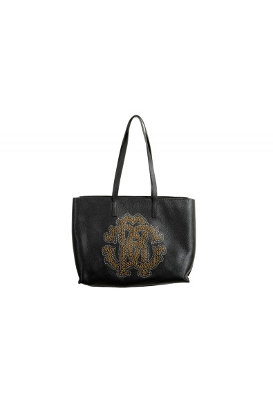 Roberto Cavalli Women's Metal Studs Logo Print Leather Tote Handbag Shoulder Bag