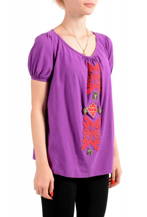 John Galliano Women's Purple Embroidered Crewneck Blouse Top: Picture 2