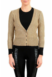 Just Cavalli Women's Gold Sequins Decorated Cropped Cardigan Sweater 