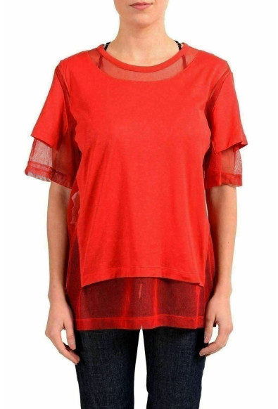 Maison Margiela 1 Women's Red Net Trimmed Short Sleeve Blouse Top