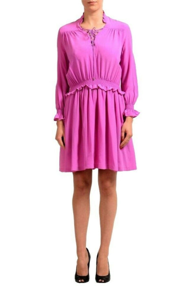Just Cavalli Women's 100% Silk Purple Long Sleeve Sheath Dress