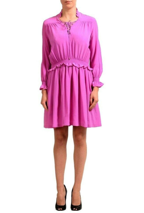 Just Cavalli Women's 100% Silk Purple Long Sleeve Sheath Dress