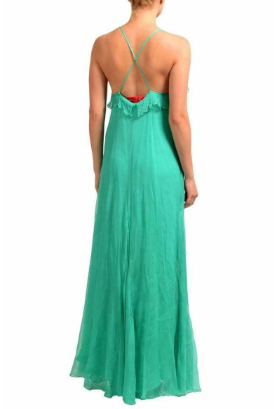 Just Cavalli Women's 100% Silk Green Metal Beads Decorated Maxi Dress: Picture 2