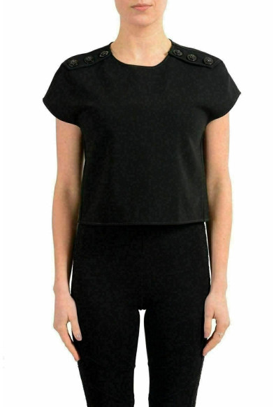 Versace Women's Black Short Sleeve Cropped Blouse Top 