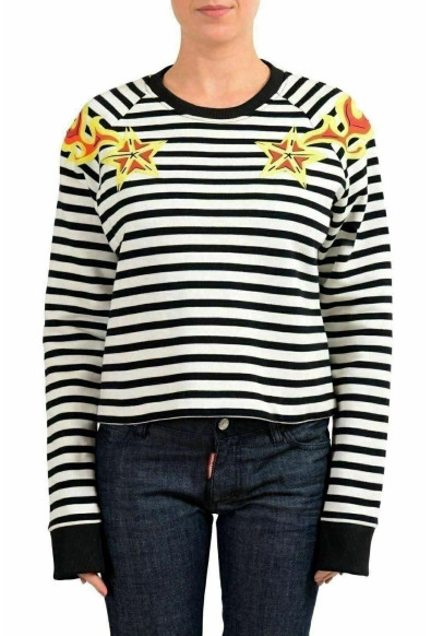 Just Cavalli Women's Multi-Color Striped Embellished Crew Sweatshirt