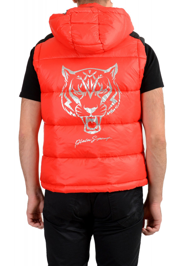 Plein Sport Men's Bright Red Hooded Logo Print Zip Up Sleeveless Jacket Vest: Picture 3