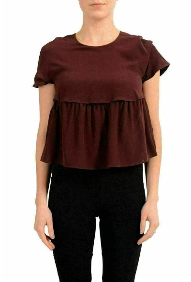 Just Cavalli 100% Silk Brown Short Sleeve Women's Blouse Top