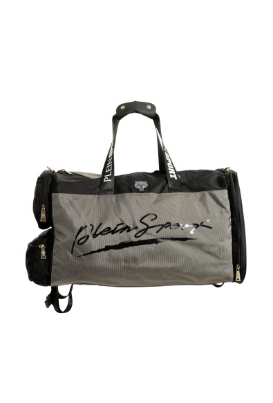 Plein Sport Men's Gray Logo Print Large Travel Gym Duffle Backpack Bag