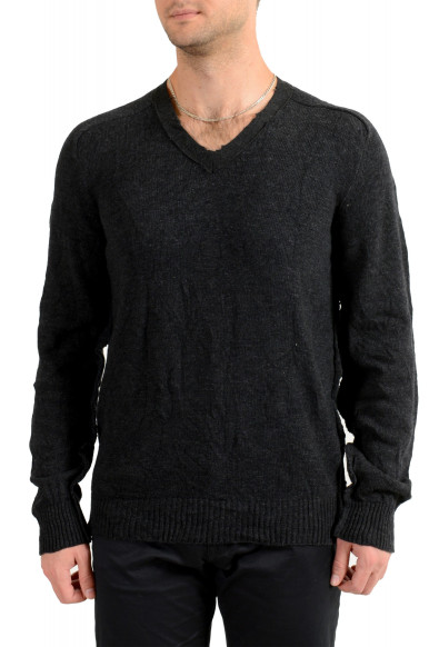 Dolce & Gabbana Men's Gray Distressed V-Neck Wool Pullover Sweater