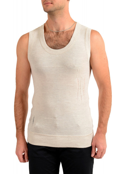 Dolce & Gabbana Men's Beige 100% Wool Distressed Look V-Neck Vest