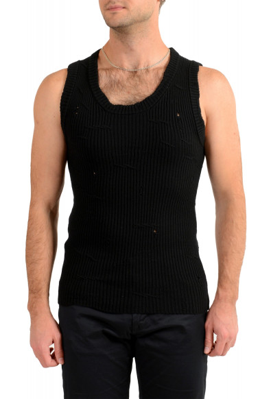 Dolce & Gabbana Men's Black 100% Wool Distressed Look V-Neck Vest