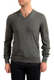 Dolce & Gabbana Men's Gray 100% Wool Distressed Look V-Neck Pullover Sweater