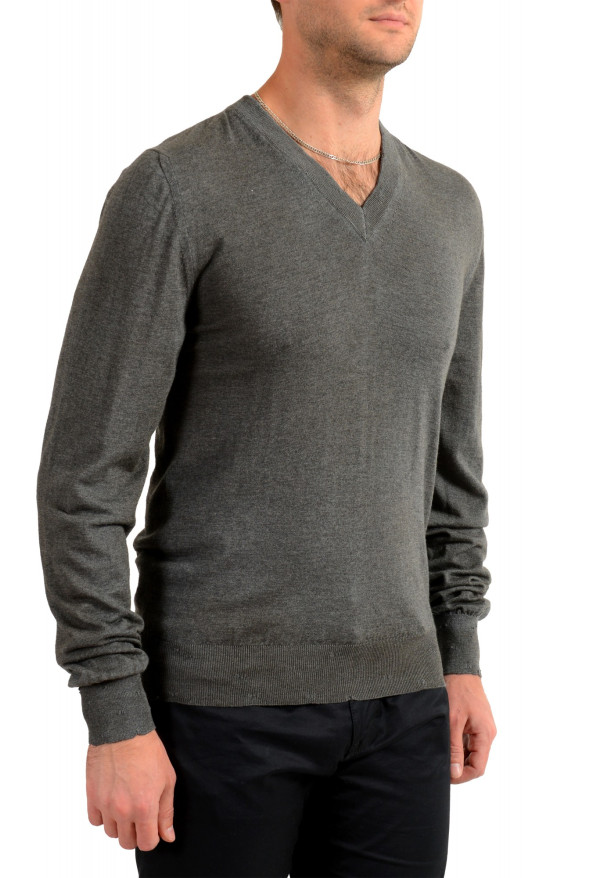 Dolce & Gabbana Men's Gray 100% Wool Distressed Look V-Neck Pullover Sweater: Picture 2