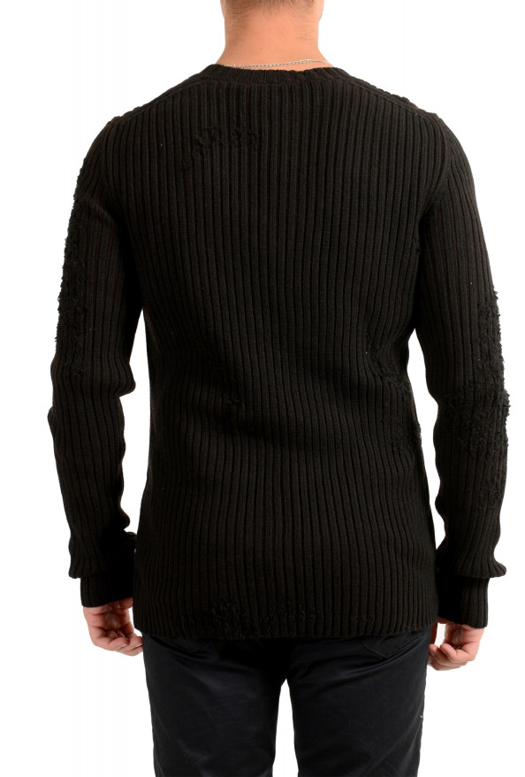 Dolce & Gabbana Men's Black Wool Distressed Look V-Neck Pullover Sweater: Picture 3
