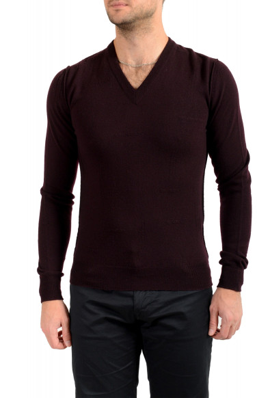 Dolce & Gabbana Men's Purple V-Neck 100% Wool Distressed Sweater