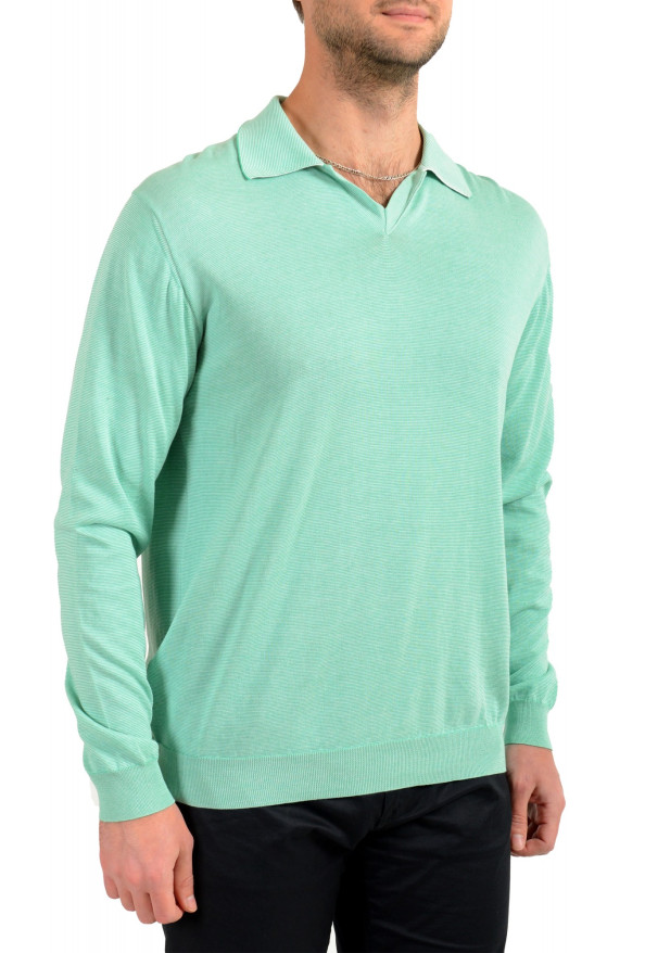 Malo Men's Green Striped V-Neck Pullover Sweater : Picture 2