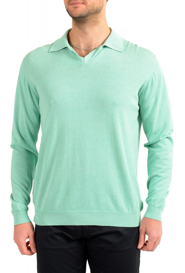 Malo Men's Green Striped V-Neck Pullover Sweater 