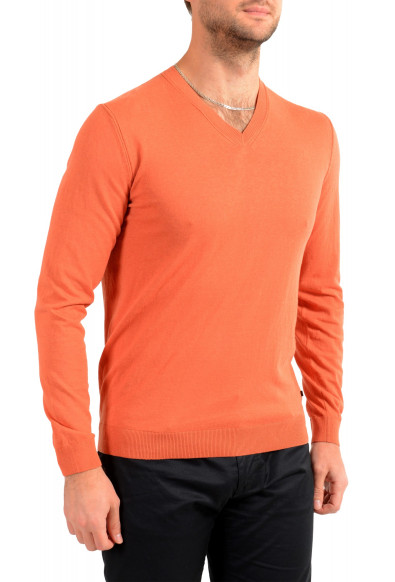 Hugo Boss Men's Orange Linen V-Neck Pullover Sweater: Picture 2