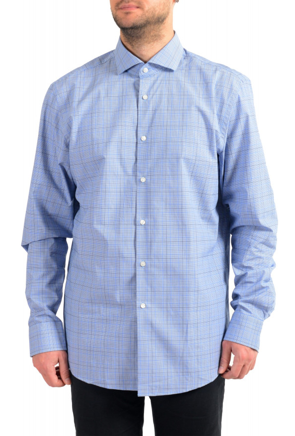 Hugo Boss Men's "Mark US" Blue Sharp Fit Plaid Long Sleeve Dress Shirt