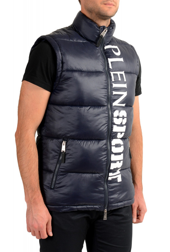 Plein Sport Men's Navy Blue Logo Print Zip Up Parka Vest With Detachable Sleeves: Picture 11