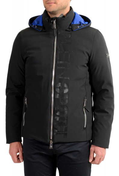 Plein Sport Men's Black Logo Print Zip Up Hooded Parka Jacket