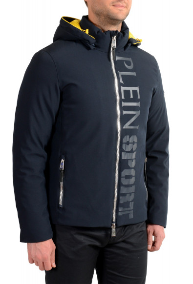Plein Sport Men's Navy Blue Logo Print Zip Up Hooded Parka Jacket: Picture 2