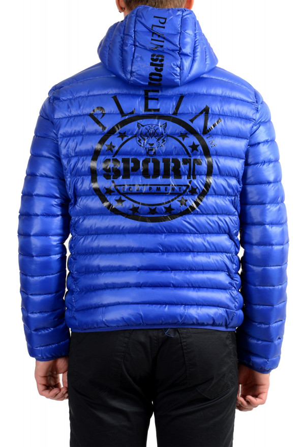 Plein Sport Men's Blue Hooded Logo Print Zip Up Parka Jacket: Picture 3
