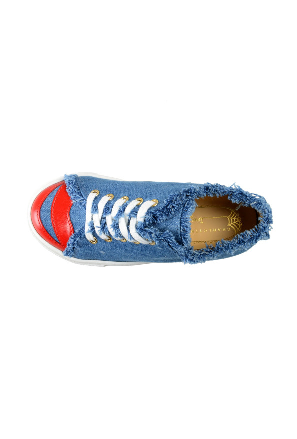 Charlotte Olympia Girls "INCY KISS ME SNEAKERS" Denim Leather Sneakers Shoes: Picture 7