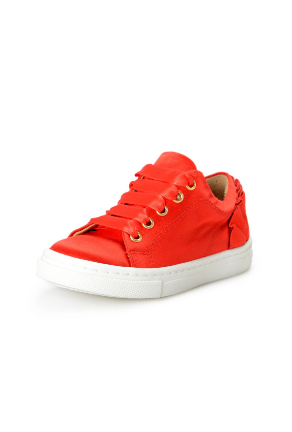Charlotte Olympia Girls True Red Satin Leather Fashion Sneakers Shoes