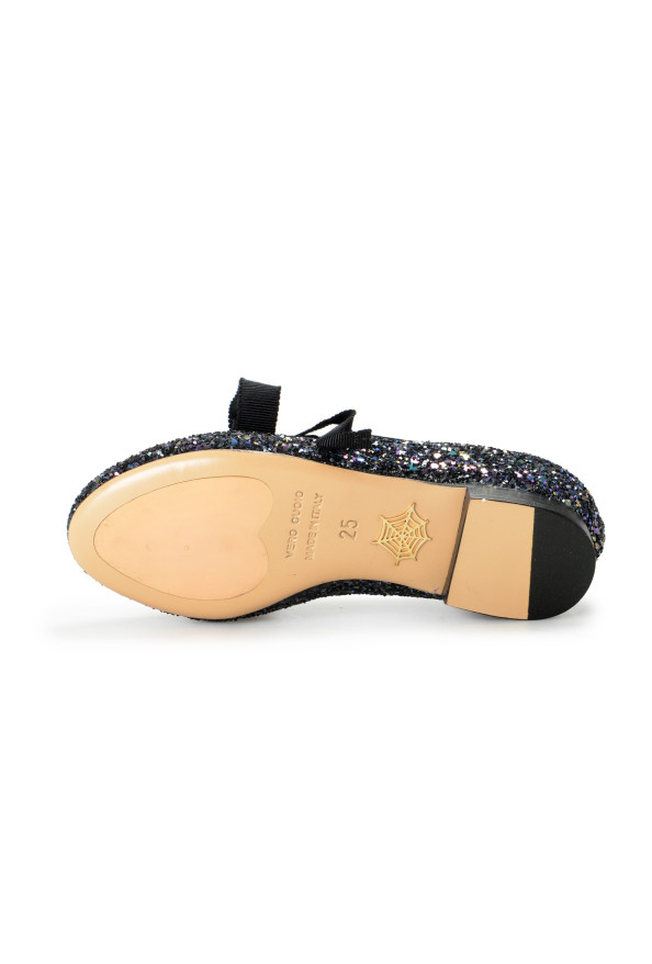Charlotte Olympia Girls INCY OLIVIA Midnight Glitter Leather Ballet Flats Shoes: Picture 6