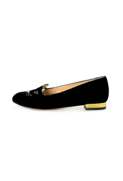 Charlotte Olympia Girls "INCY KITTY FLATS" Black Velvet Ballet Flats Shoes: Picture 2