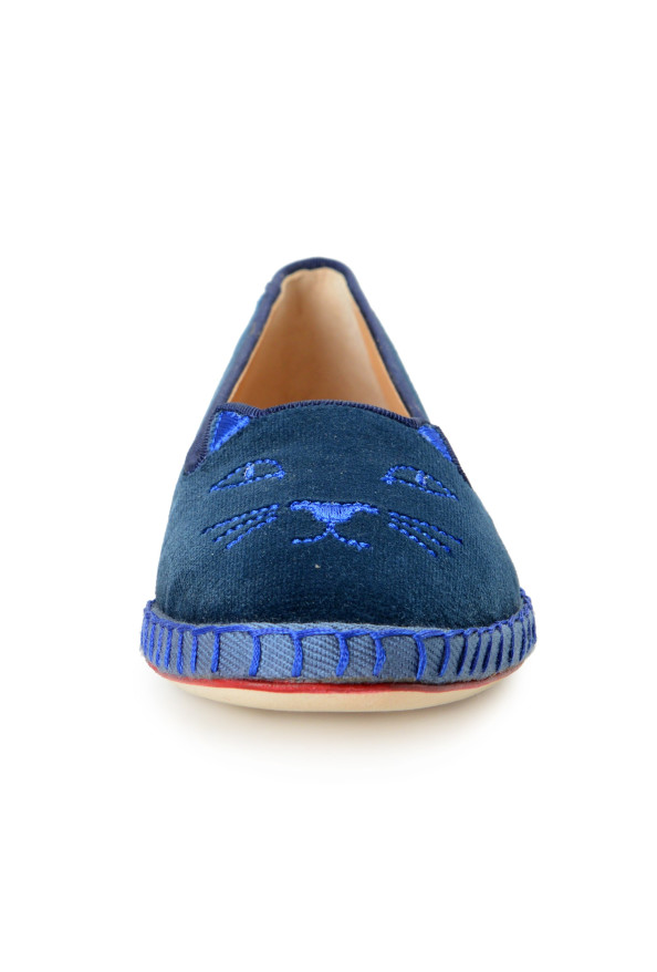 Charlotte Olympia Girls "INCY VENETIAN CATS" Blue Velvet Ballet Flats Shoes: Picture 5