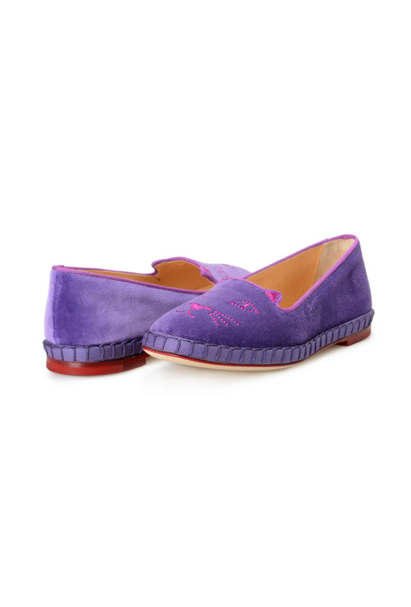 Charlotte Olympia Girls "INCY VENETIAN CATS" Purple Velvet Ballet Flats Shoes: Picture 8