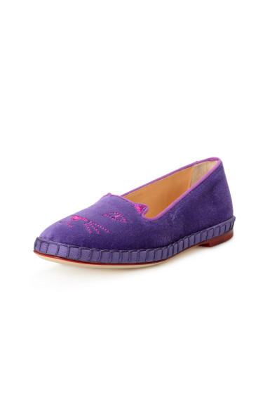 Charlotte Olympia Girls "INCY VENETIAN CATS" Purple Velvet Ballet Flats Shoes