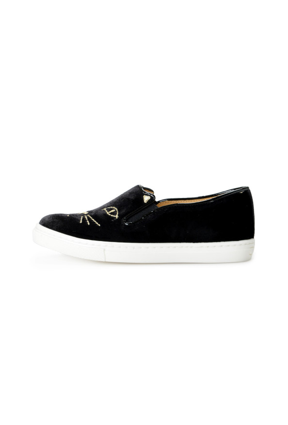 Charlotte Olympia Girls "INCY COOL CATS" Black Velvet Leather Loafers Shoes: Picture 2