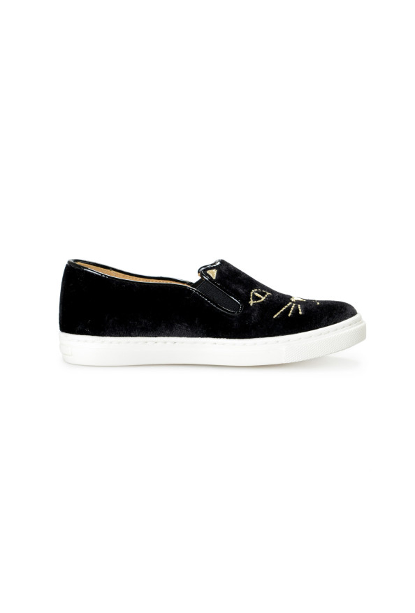 Charlotte Olympia Girls "INCY COOL CATS" Black Velvet Leather Loafers Shoes: Picture 4