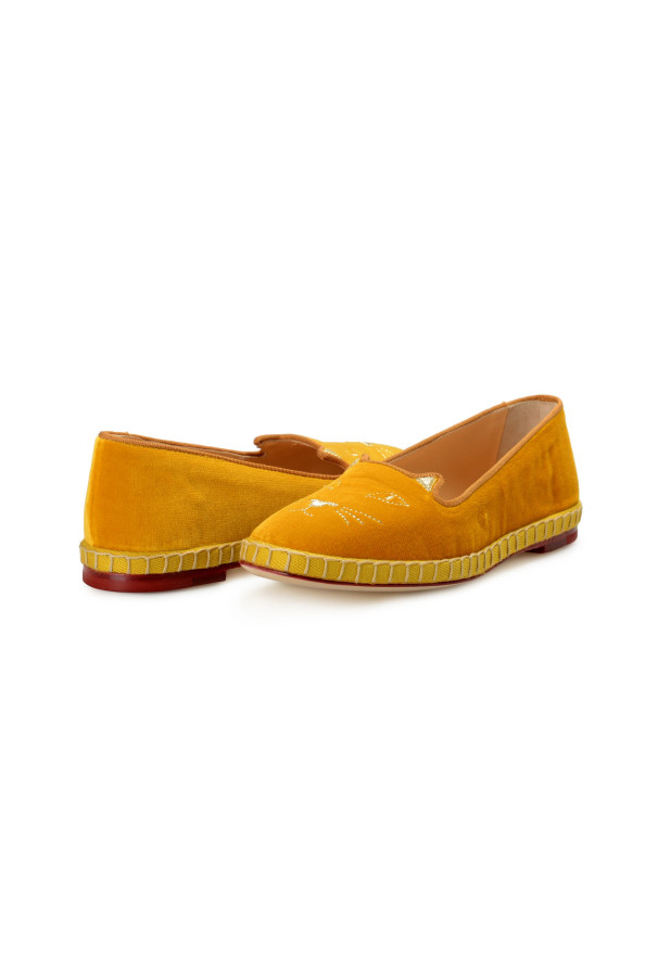 Charlotte Olympia Girls "INCY VENETIAN CATS" Yellow Velvet Flats Shoes: Picture 8