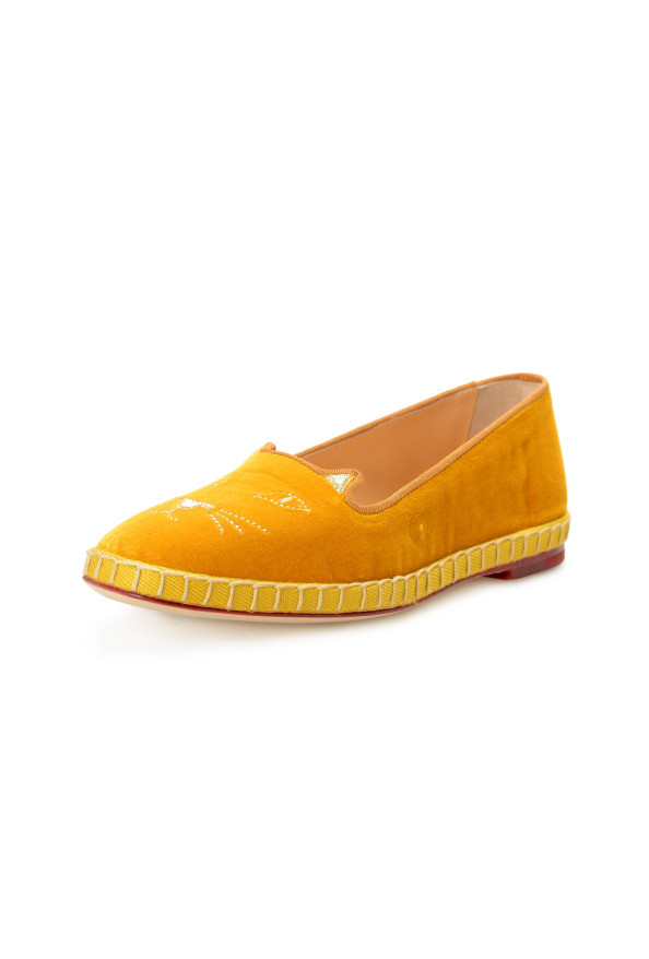 Charlotte Olympia Girls "INCY VENETIAN CATS" Yellow Velvet Flats Shoes