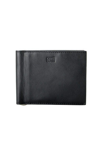 Cavalli Class Men's 100% Leather Black Logo Print Money Clip Wallet